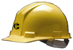 A hard hat with the Carlton Construction Logo.